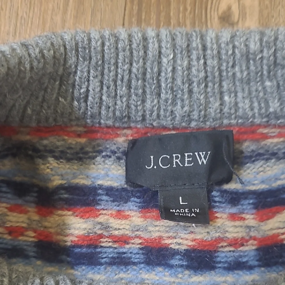 J. Crew Gray and Blue Patterned Crewneck Sweater used‎ good conditio zise L.